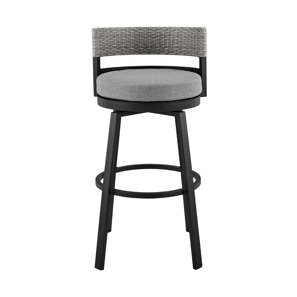 Ella 30 Inch Modern Outdoor Patio Swivel Bar Stool,  Aluminum, Gray, Black - BM282664
