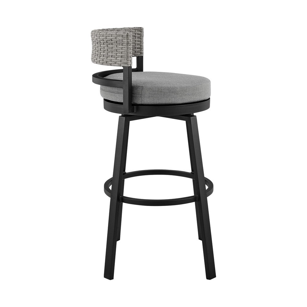 Ella 30 Inch Modern Outdoor Patio Swivel Bar Stool,  Aluminum, Gray, Black - BM282664
