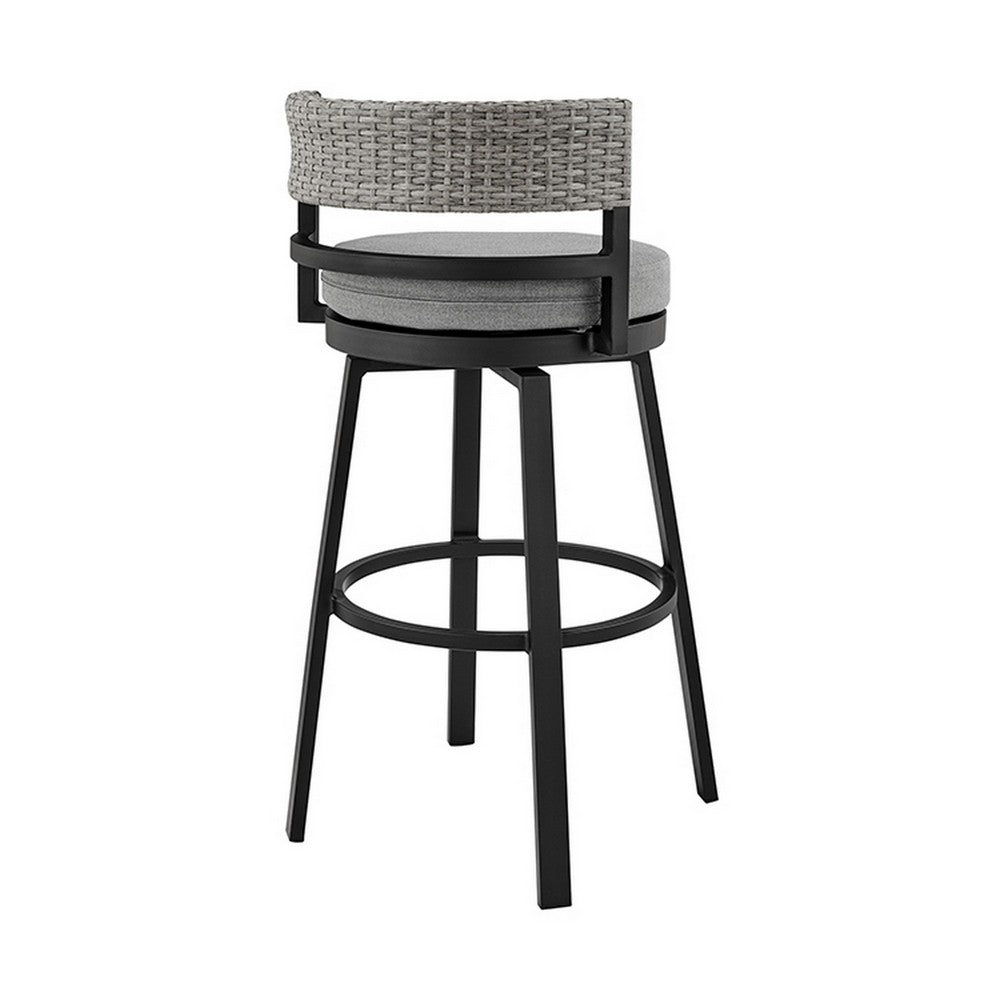 Ella 30 Inch Modern Outdoor Patio Swivel Bar Stool,  Aluminum, Gray, Black - BM282664