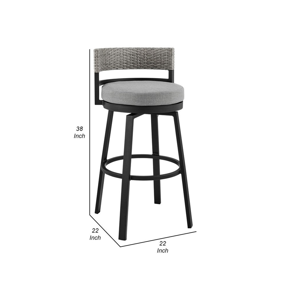 Ella 30 Inch Modern Outdoor Patio Swivel Bar Stool,  Aluminum, Gray, Black - BM282664