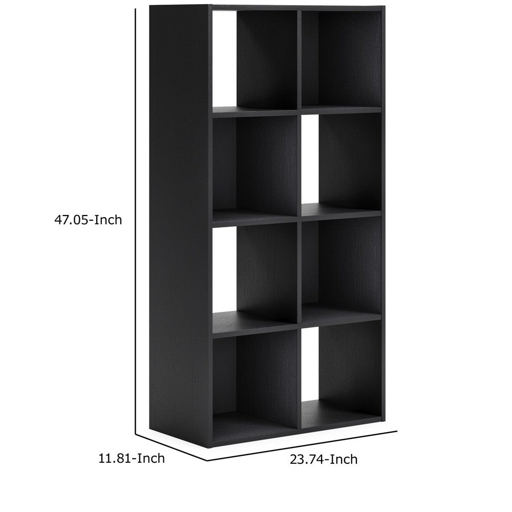 Zayla 48 Inch Tall Wood Bookcase Organizer, 8 Cube Compartments, Black - BM283052