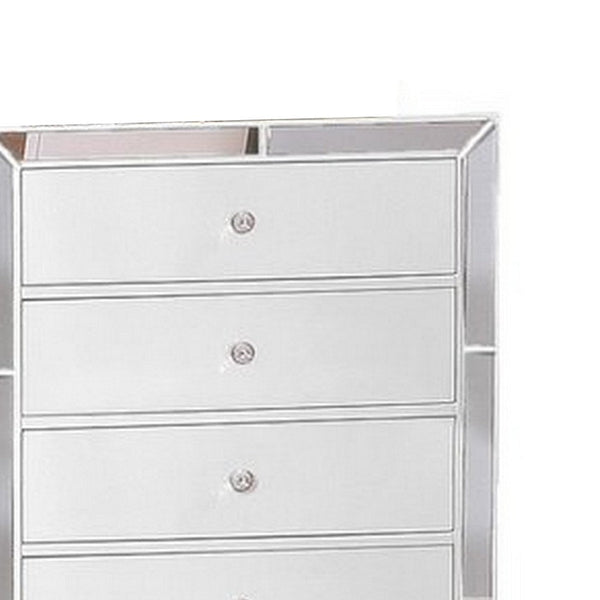 Eli 46 Inch Modern Wood Tall Dresser Chest, 5 Drawers, Mirrored, White - BM283147