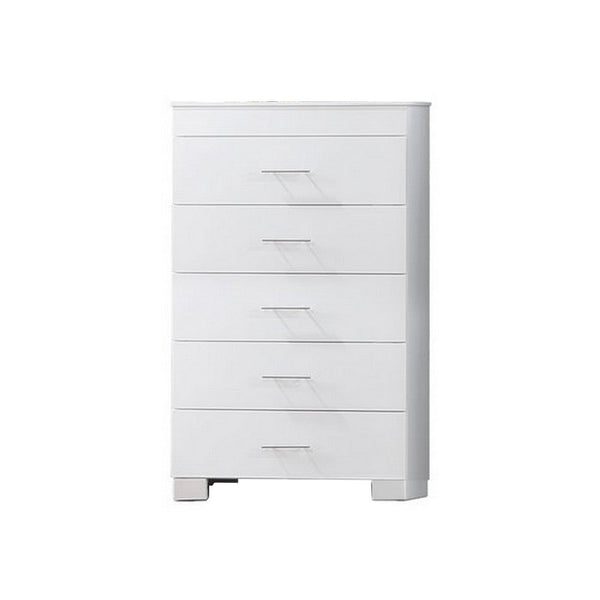 Vin 48 Inch Modern Tall Dresser Chest, 5 Gliding Drawers, Crisp White - BM283224