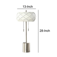 28 Inch Accent Table Lamp, Geometric Drum Shade, Metal Base, White, Silver - BM283263