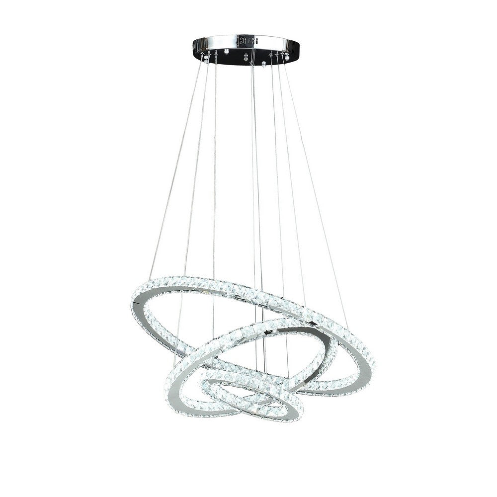 12-47 Inch Adjustable Chandelier, Offset Circle Design Silver Chrome Finish - BM283276