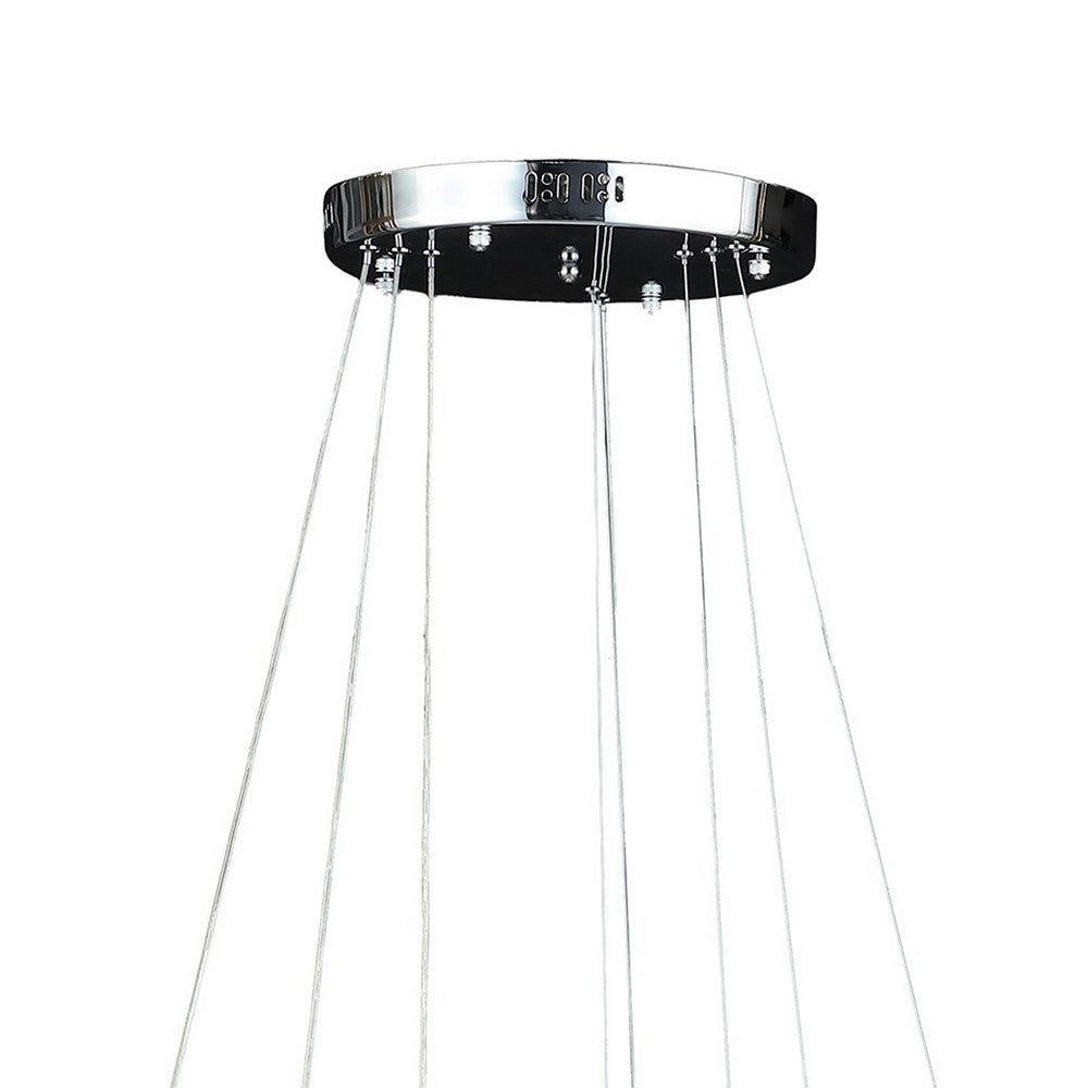 12-47 Inch Adjustable Chandelier, Offset Circle Design Silver Chrome Finish - BM283276