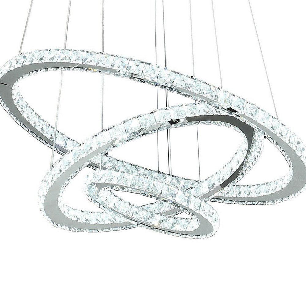 12-47 Inch Adjustable Chandelier, Offset Circle Design Silver Chrome Finish - BM283276