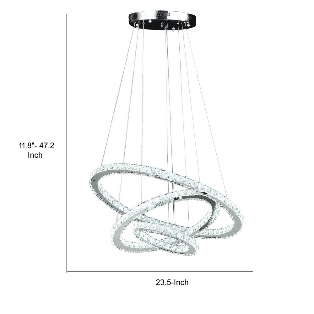 12-47 Inch Adjustable Chandelier, Offset Circle Design Silver Chrome Finish - BM283276