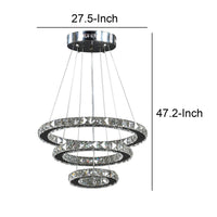 12- 47 Inch Ringed Adjustable Chandelier, 3 Circles Design, Chrome Silver - BM283277