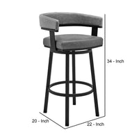 Jack 26 Inch Counter Height Bar Stool, Swivel Chair, Faux Leather, Gray - BM283288