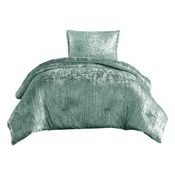 Jay 2 Piece Twin Comforter Set, Polyester Velvet Deluxe Texture, Green - BM283892