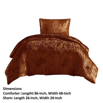 Jay 2 Piece Twin Comforter Set, Copper Polyester Velvet Deluxe Texture - BM283898