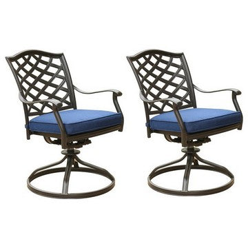 Wynn 25 Inch Modern Patio Dining Swivel Chair with Cushion, Set of 2, Blue - BM284153