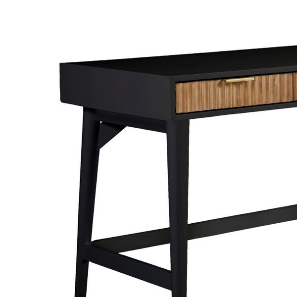 Benzara Eli 52 Inch 3 Drawer Home Office Desk, Mahogany Wood, Black
