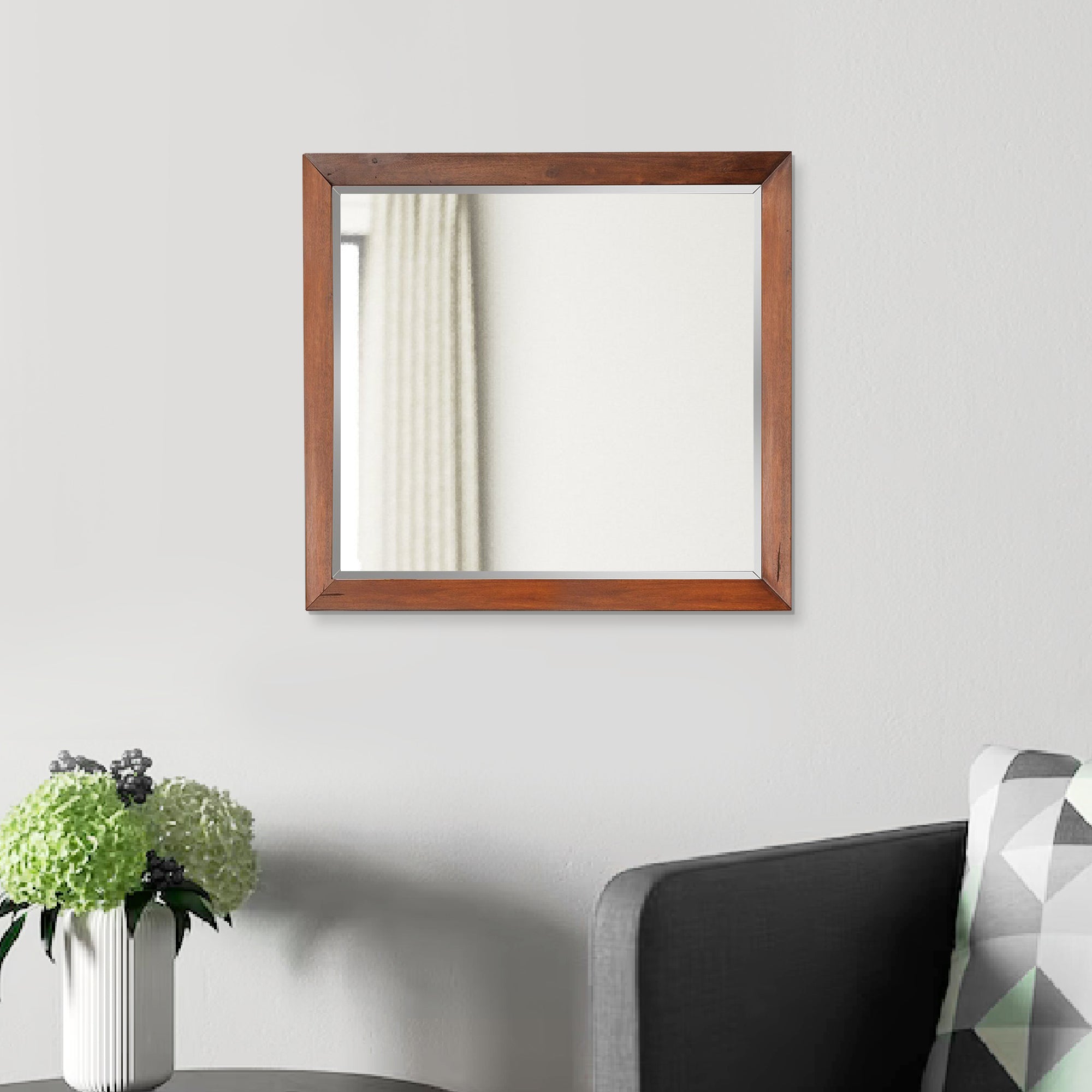 Benzara Rue 36 x 40 Rectangular Dresser Mirror, Mahogany
