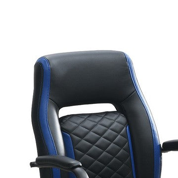 Ida 26 Inch Ergonomic Office Chair, Faux Leather Swivel Seat, Black, Blue - BM284334