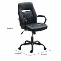 Ida 26 Inch Ergonomic Office Chair, Faux Leather Swivel Seat, Black, Gray - BM284335