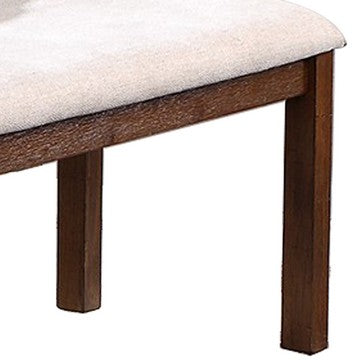 48 Inch Classic Fabric Upholstered Dining Bench, Pine Wood, Ivory and Brown - BM284352