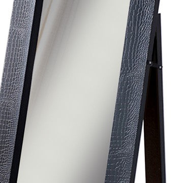 Guri 74 Inch Floor Full Length Accent Mirror, Faux Croc Wood Border, Black - BM284402