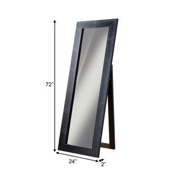 Guri 74 Inch Floor Full Length Accent Mirror, Faux Croc Wood Border, Black - BM284402