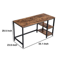 Ann 55 Inch Office Writing Computer Desk, Rustic, 2 Shelves, Steel, Brown - BM284564