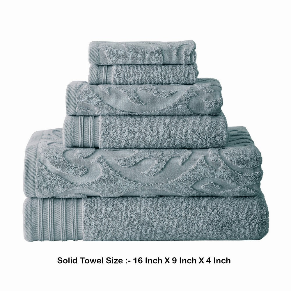 Oya 6 Piece Soft Egyptian Cotton Towel Set, Medallion Pattern, Blue Gray - BM284605