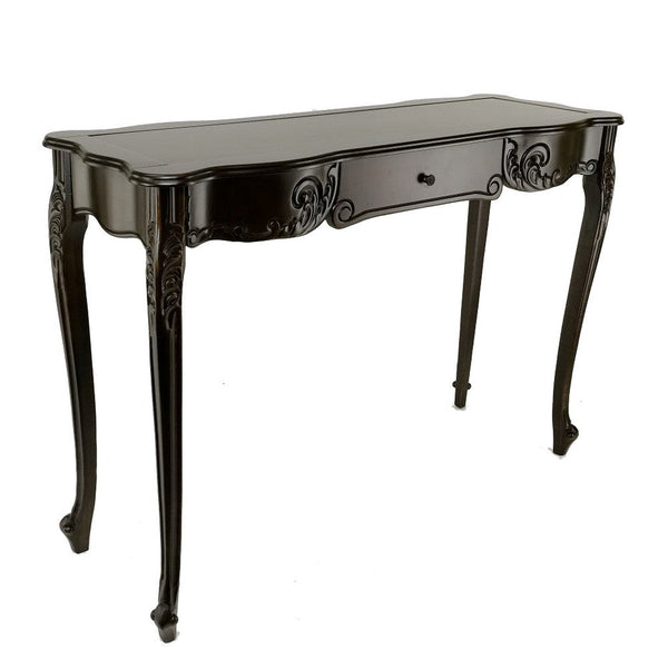 Troy 32 Inch Classic Wood Console Table, 1 Drawer, Floral Cared, Brown - BM284648