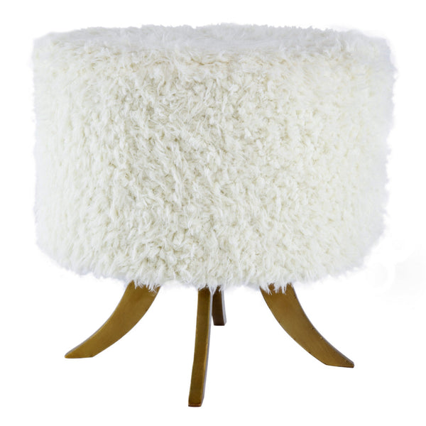 20 Inch Ottoman, Foam Filled, Shearling Fabric, Wood Frame, White, Brown - BM284702