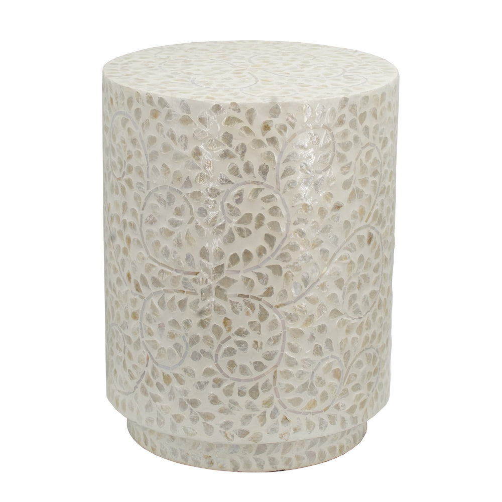 18 Inch Luxury Accent Table Stool, Foliage Star Pattern, Champagne White - BM284705