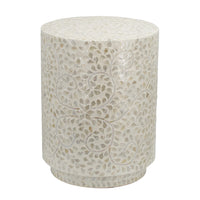 18 Inch Luxury Accent Table Stool, Foliage Star Pattern, Champagne White - BM284705