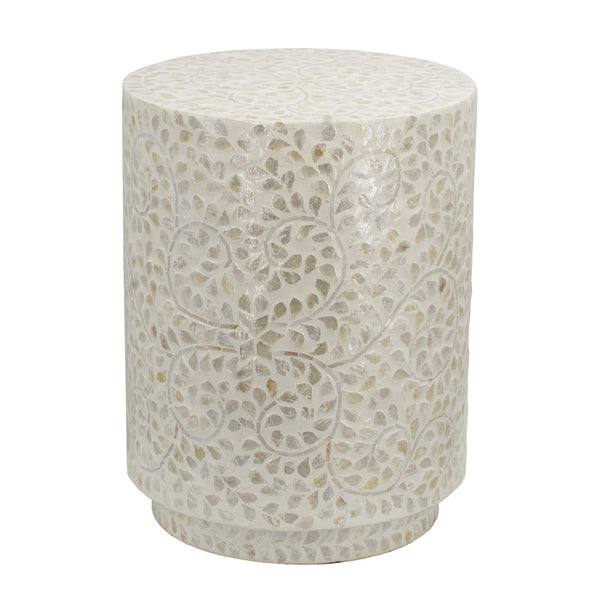 18 Inch Luxury Accent Table Stool, Foliage Star Pattern, Champagne White - BM284705
