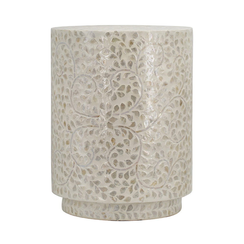 18 Inch Luxury Accent Table Stool, Foliage Star Pattern, Champagne White - BM284705