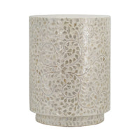18 Inch Luxury Accent Table Stool, Foliage Star Pattern, Champagne White - BM284705