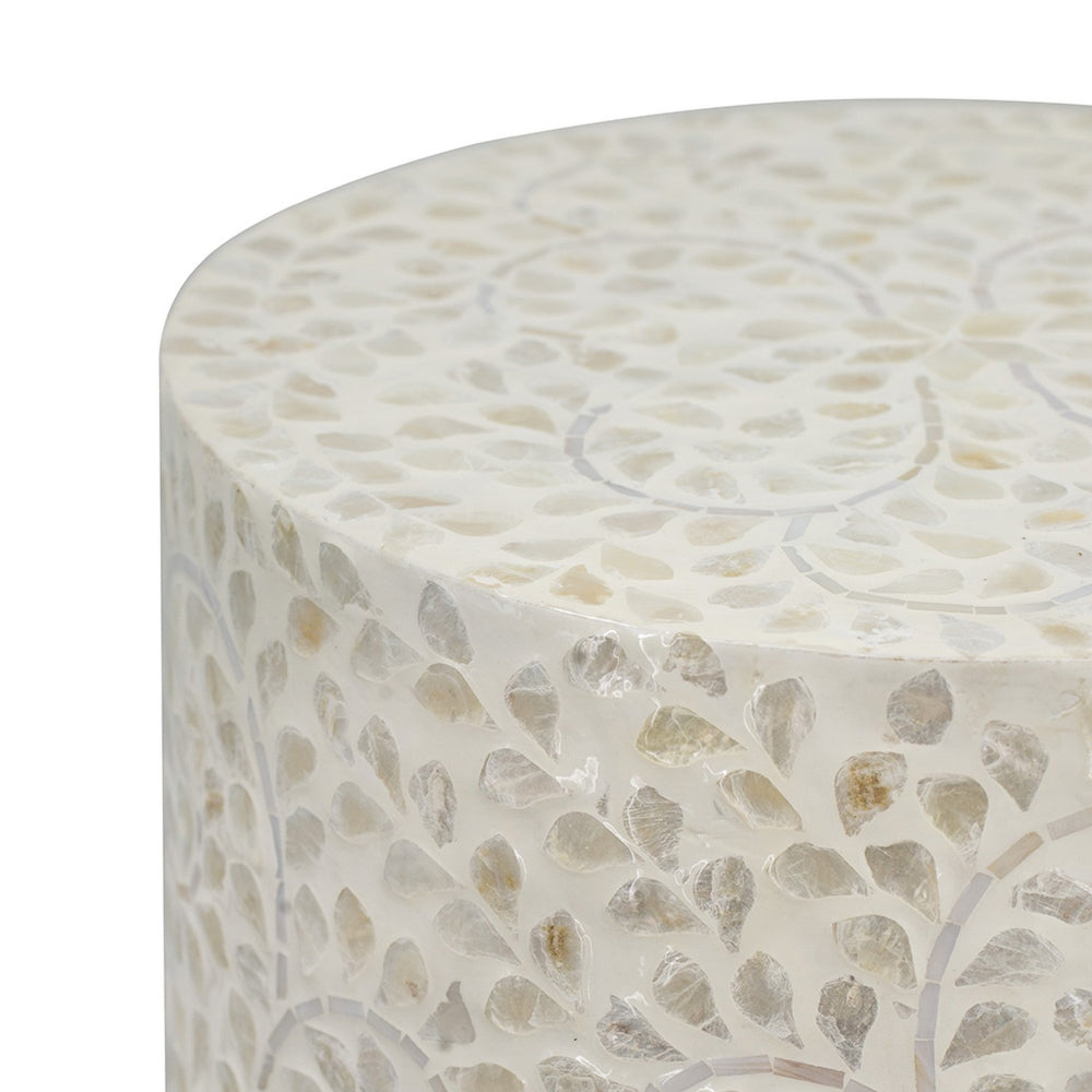 18 Inch Luxury Accent Table Stool, Foliage Star Pattern, Champagne White - BM284705