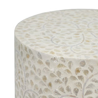 18 Inch Luxury Accent Table Stool, Foliage Star Pattern, Champagne White - BM284705