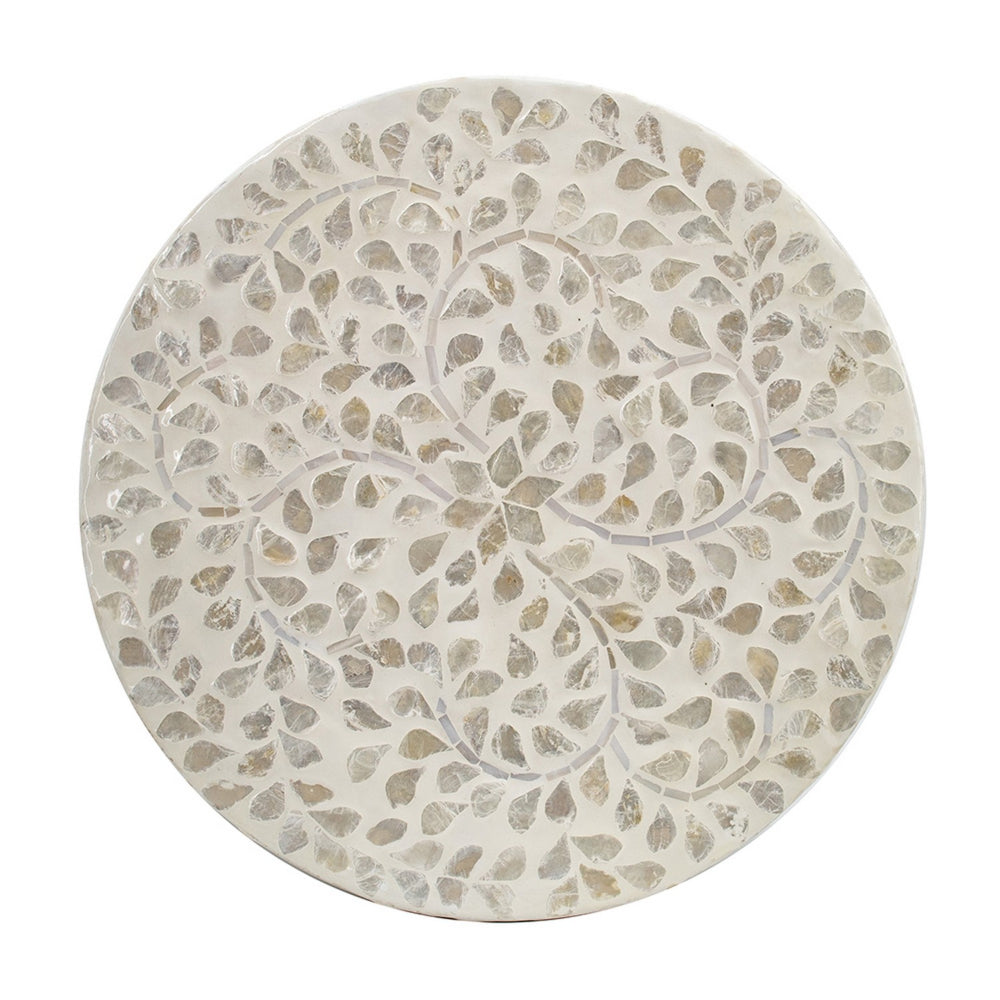 18 Inch Luxury Accent Table Stool, Foliage Star Pattern, Champagne White - BM284705