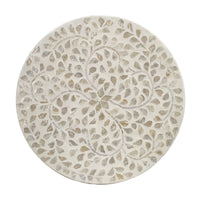 18 Inch Luxury Accent Table Stool, Foliage Star Pattern, Champagne White - BM284705