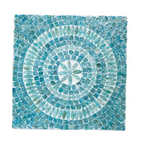 14 Inch Capiz Accent Table Stool, Blue Mosaic Geometric Hourglass Shape - BM284712
