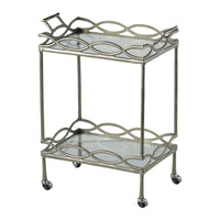 30 Inch Aluminum Bar Cart, 2 Tier Glass Shelves, Dynamic Accents, Silver - BM284713