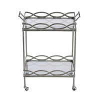 30 Inch Aluminum Bar Cart, 2 Tier Glass Shelves, Dynamic Accents, Silver - BM284713