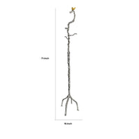 71 Inch Modern Aluminum Coat Stand, Branch Accent, Perched Bird, Silver - BM284721