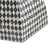 17 Inch Modern Hexagonal Table Stool, Capiz Inlaid Platform, White, Black - BM284727
