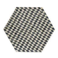 17 Inch Modern Hexagonal Table Stool, Capiz Inlaid Platform, White, Black - BM284727