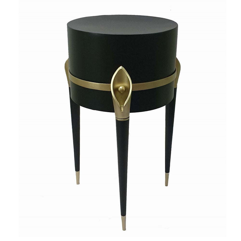 22 Inch Planter on Stand, Lily Design, Modern, Iron Legs, Brass, Black - BM284747