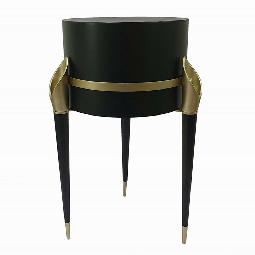 22 Inch Planter on Stand, Lily Design, Modern, Iron Legs, Brass, Black - BM284747