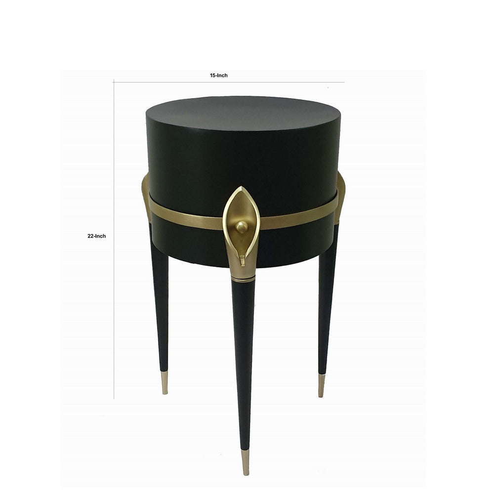 22 Inch Planter on Stand, Lily Design, Modern, Iron Legs, Brass, Black - BM284747