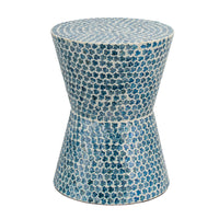 Ivy 20 Inch Luxury Accent Table Stool, Mosaic Tile Pattern, White, Blue - BM284768