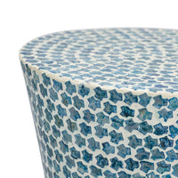Ivy 20 Inch Luxury Accent Table Stool, Mosaic Tile Pattern, White, Blue - BM284768