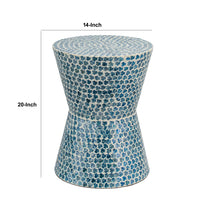 Ivy 20 Inch Luxury Accent Table Stool, Mosaic Tile Pattern, White, Blue - BM284768