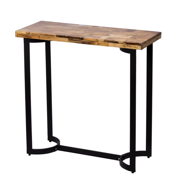 36 Inch Industrial Console Sofa Table, Plank Wood Top, Matte Black Frame - BM284775
